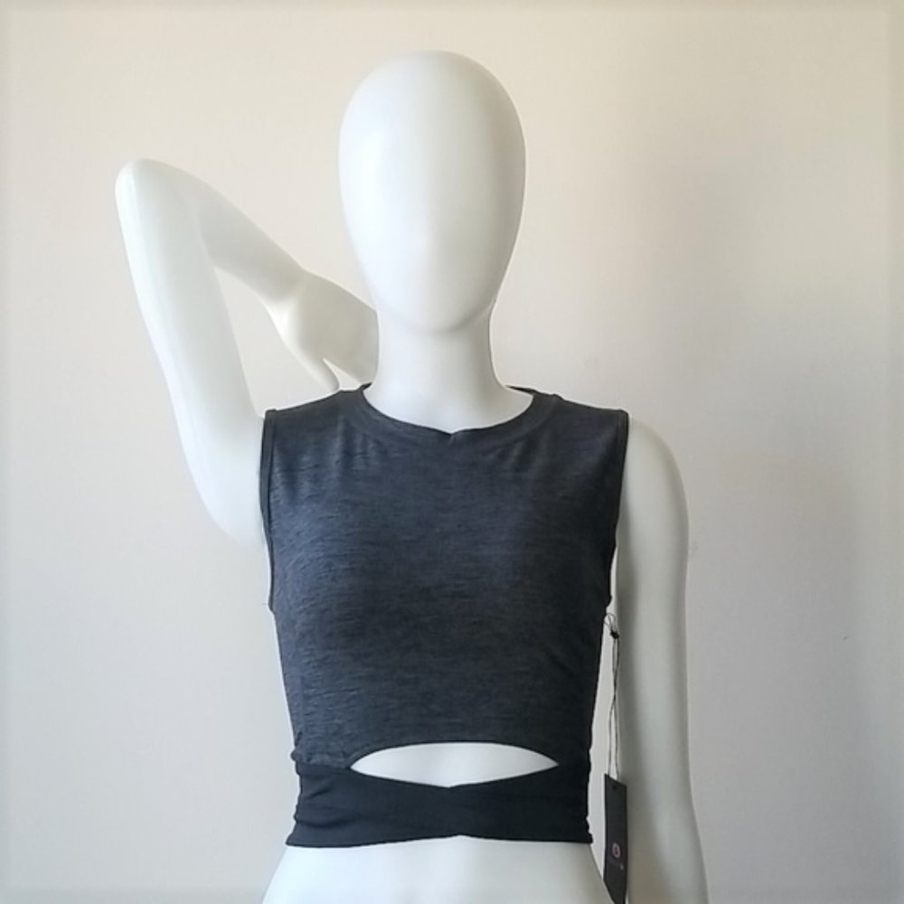 Mono B Charcoal Gray Cropped Cutout Tank Top